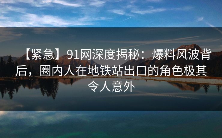 【紧急】91网深度揭秘:爆料风波背后,圈内人在地铁站出口的角色极其令人意外